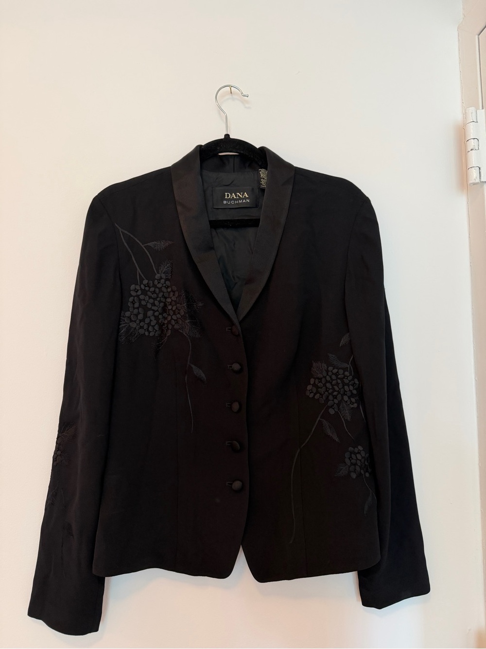 Dana Buchman Black Satin-Trim Embroidered Blazer